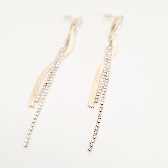 Gold earrings Formal Rhinestone long tassel twist party Cocktail💖2/$30 - Picture 8 of 9